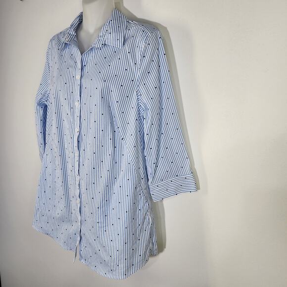 Chico's Womens Easy Cotton Pocket Tunic Dot Stripe 3/4 Sleeve Blue 4/6 No Iron - Picture 5 of 10
